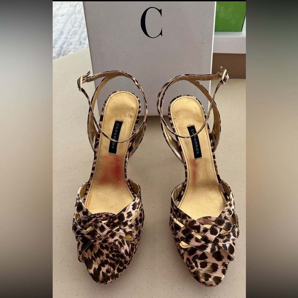 Caparros animal print satin platform stiletto heels 8.5